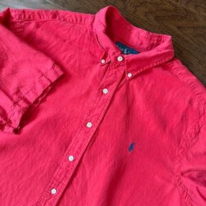 Ralph Lauren Mens Shirt Linen/Silk Blend Short Sleeve Button Up Classic Fit XL